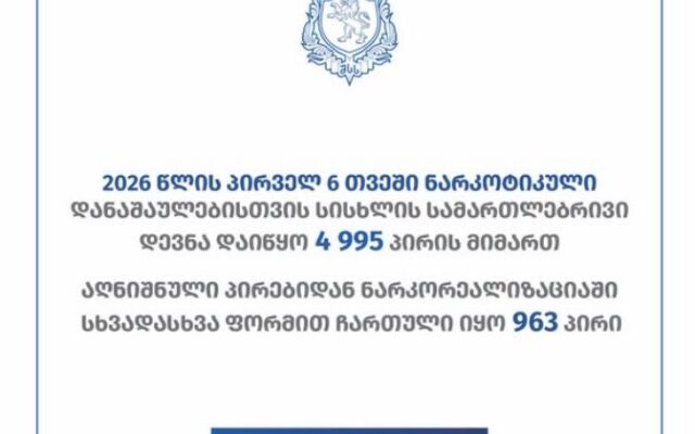 შინაგან საქმეთა სამინისტრო ქვეყნის მასშტაბით რეგისტრირებული დანაშაულის სტატისტიკას აქვეყნებს
